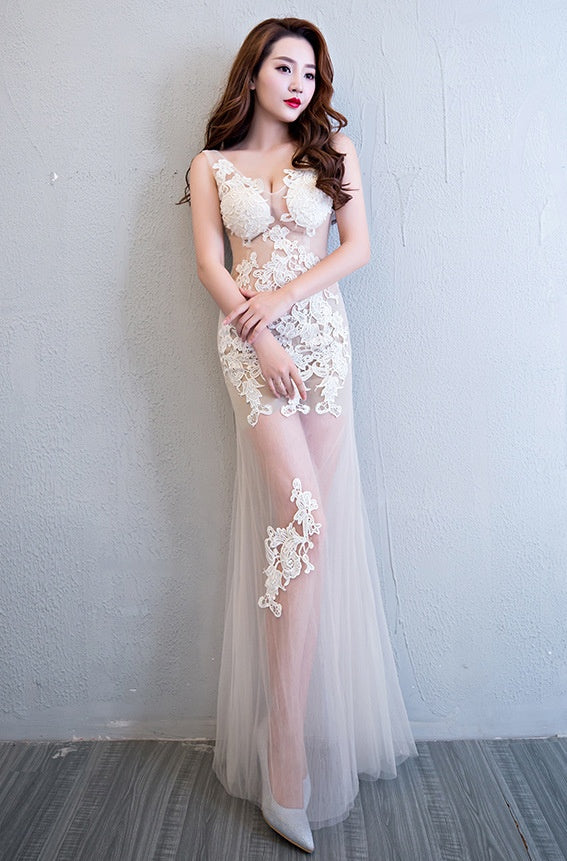 Mesh Embroidered Lace Long Dress