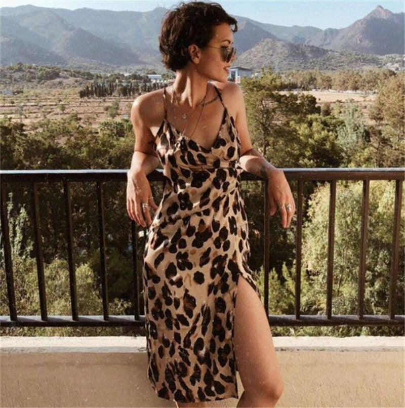 Leopard Print V-Neck Sleeveless Dress