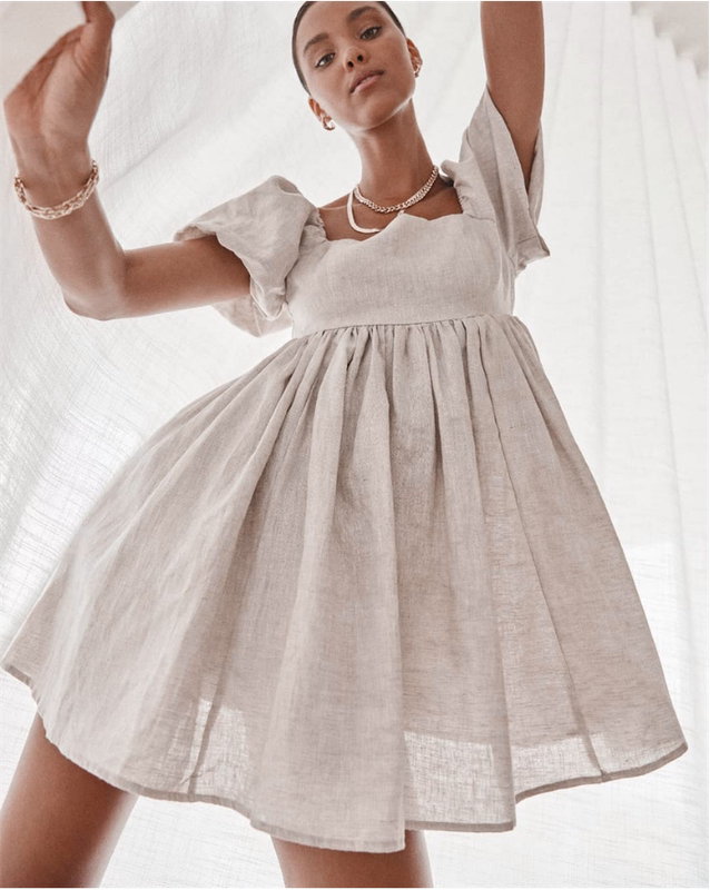 Square Neck Puff Sleeve Mini Dress