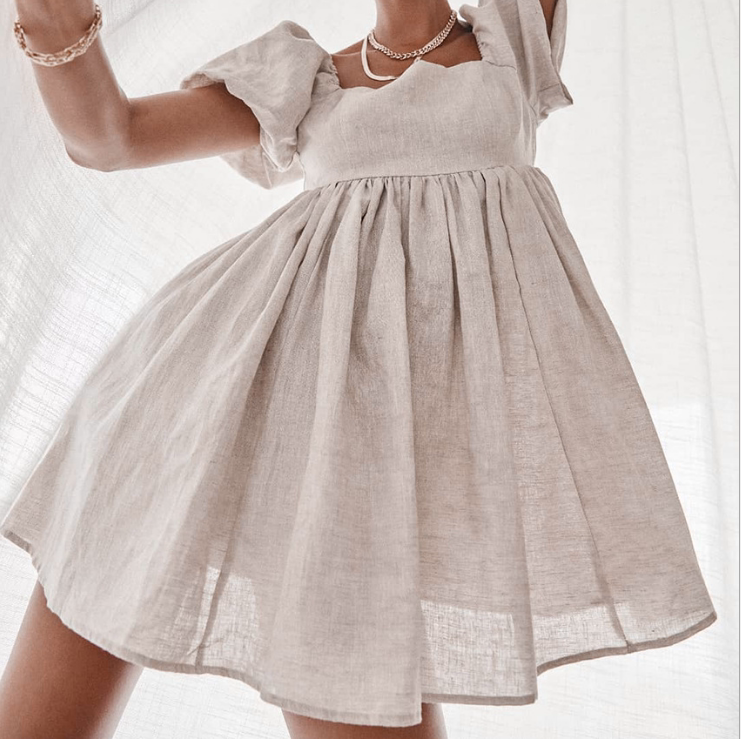 Square Neck Puff Sleeve Mini Dress
