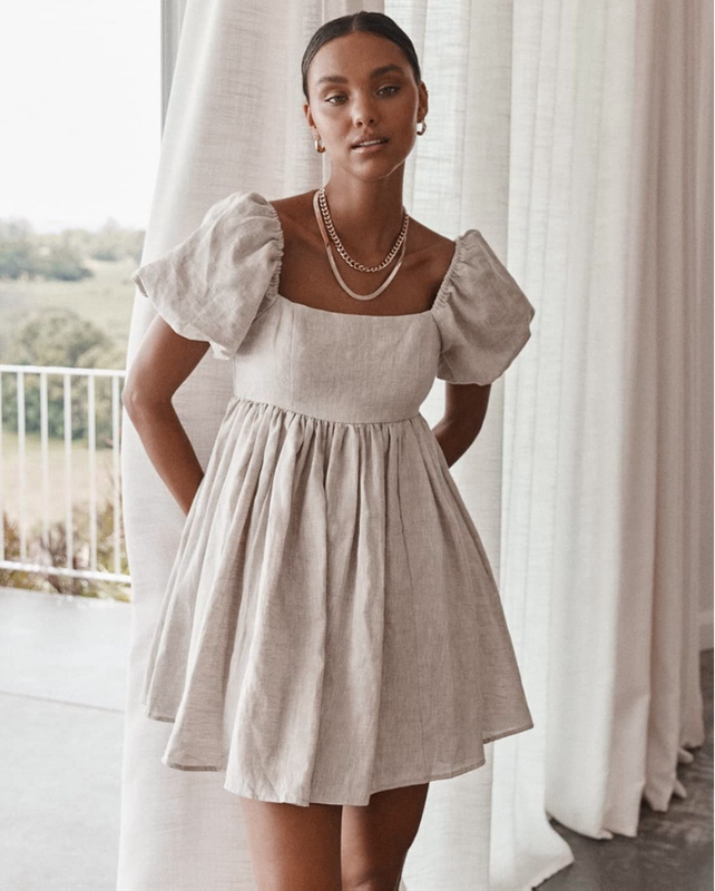 Square Neck Puff Sleeve Mini Dress