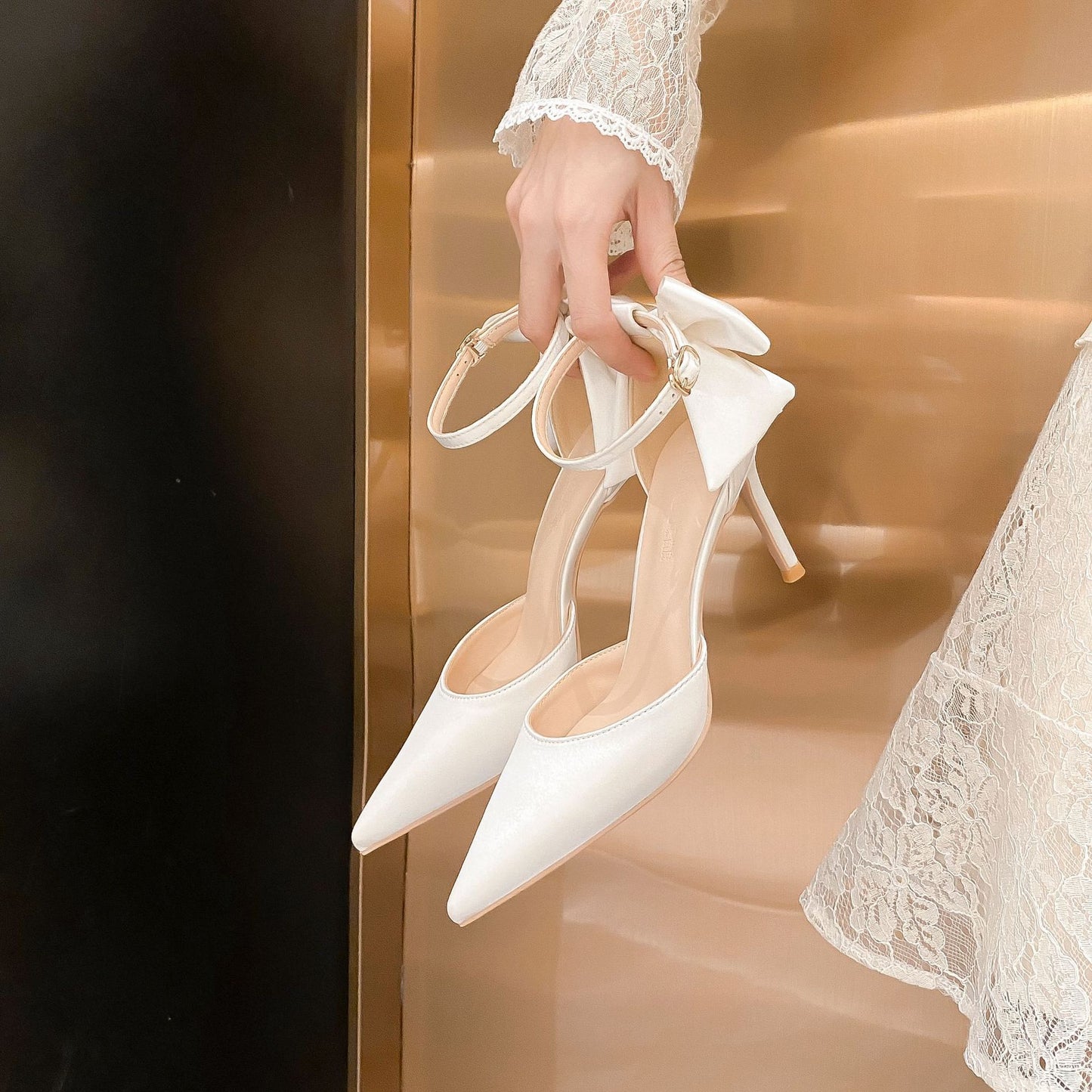 Bow Buckle Hollow High Heel Shoes