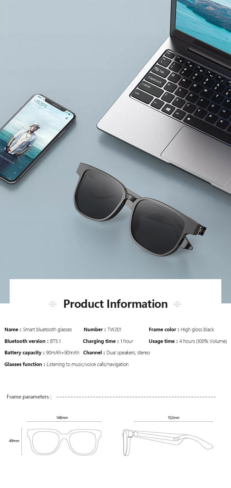 Gafas de sol inteligentes con Bluetooth