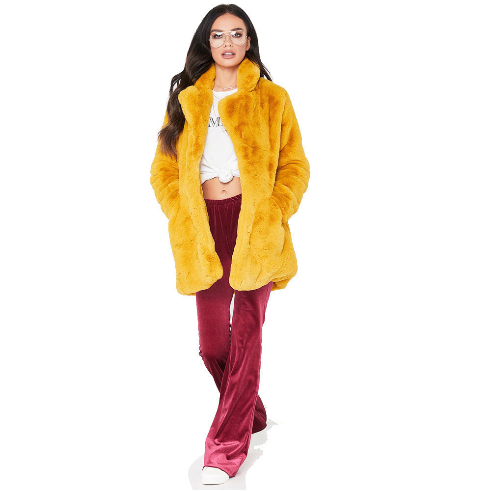 Faux Fur Thick Long Sleeve Coat