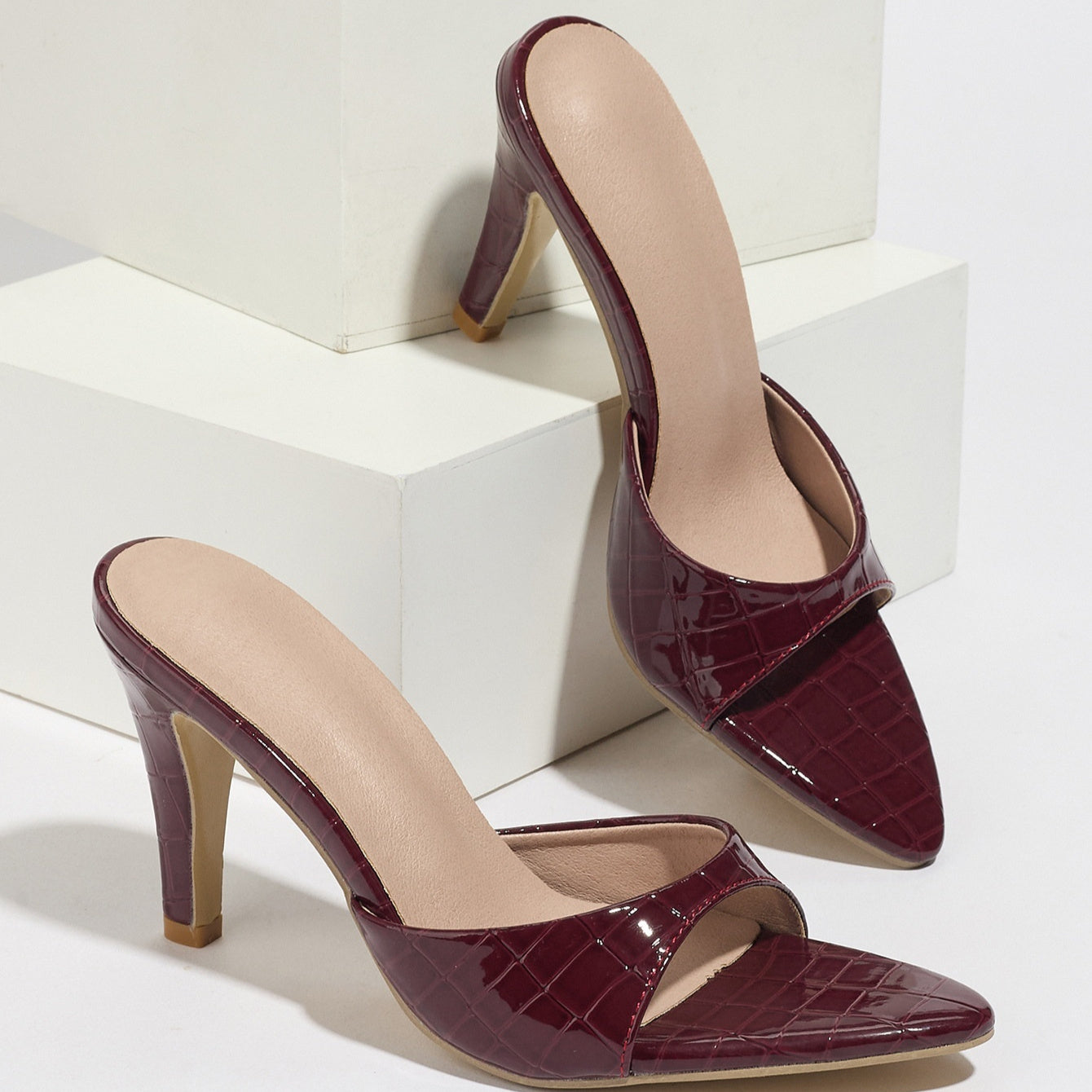 Wine-red Pointed Toe Stiletto Heels