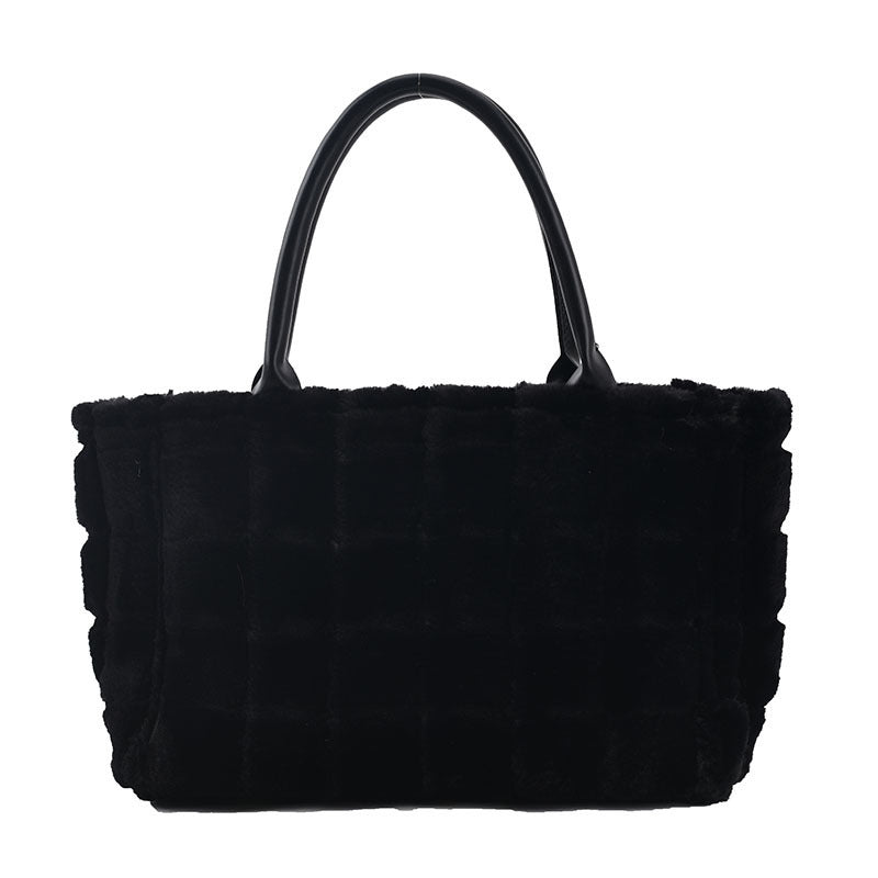 Faux Fur Plaid Leather Bow Plush Square Small Handbag