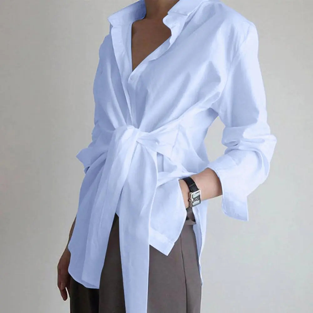 Long Sleeve Tie-belt Shirt