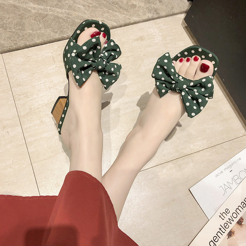 Bow-tie Polka Dot Flat Sandals
