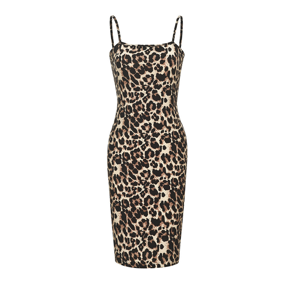 Leopard Snake Print Suspender Sleeveless Dress