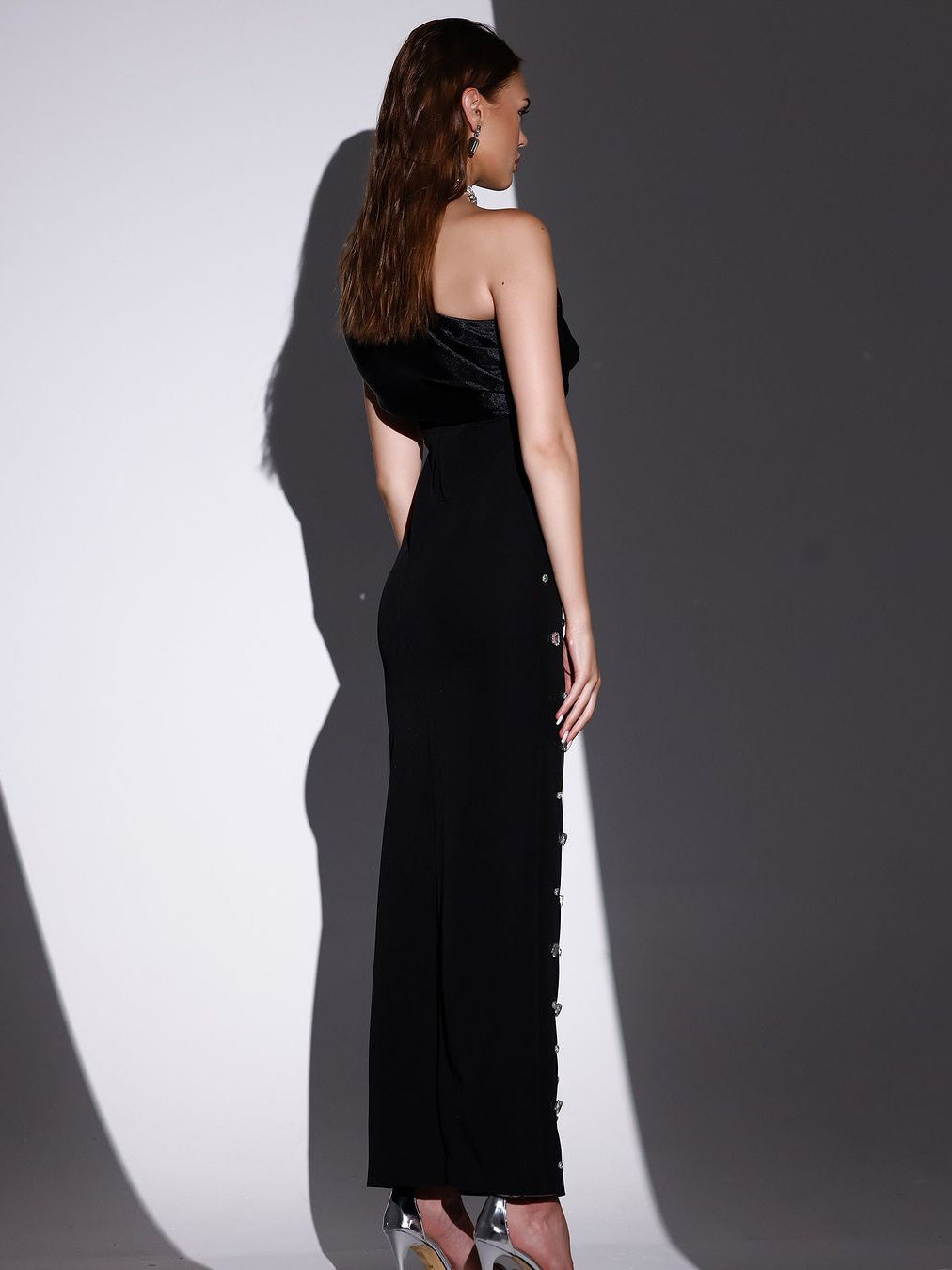Black Off-the-shoulder Satin Sequin Dress