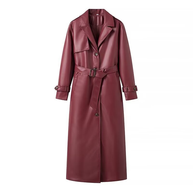 Trench PU Leather Long Coat