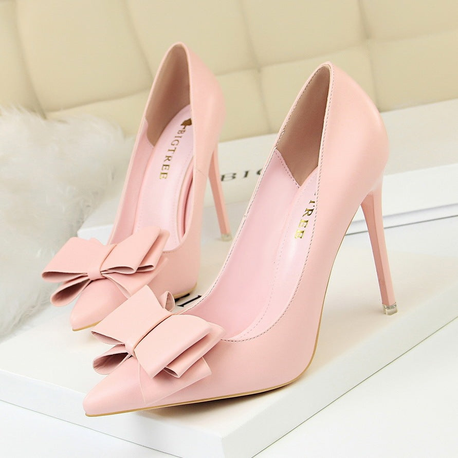Bow Pointed Toe High Heel Shoes