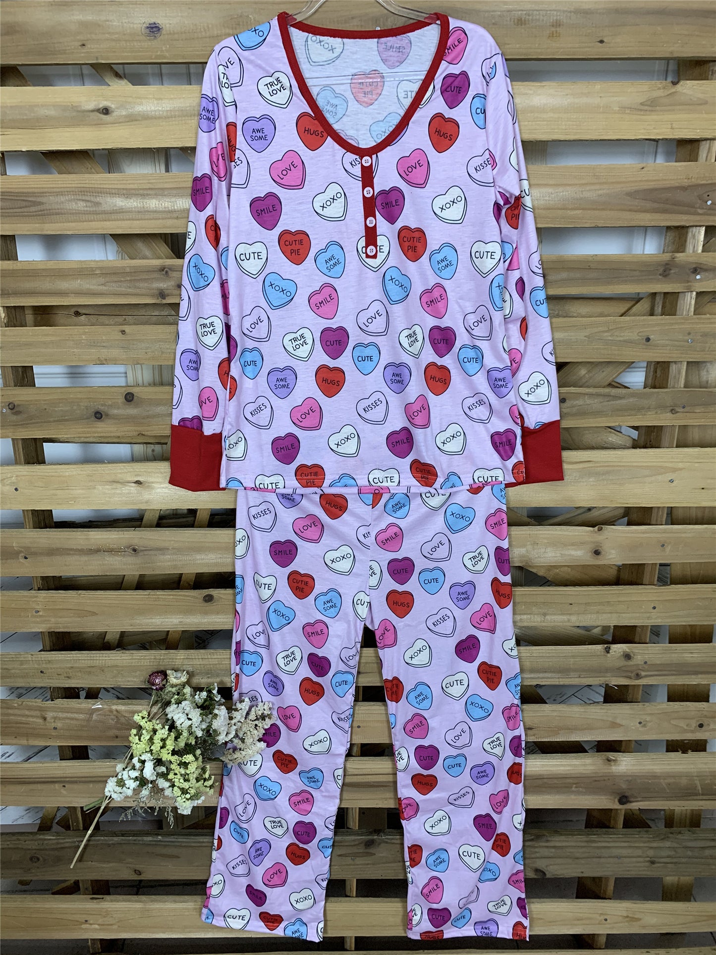 Love Print Casual Home Parent Child Pajamas Set