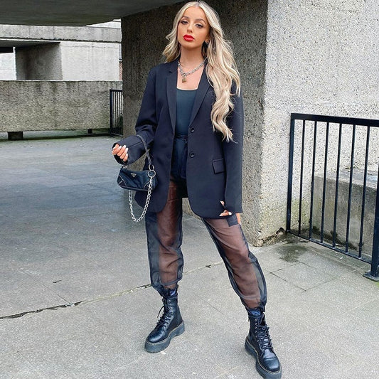 Mesh See-through Baggy Trousers