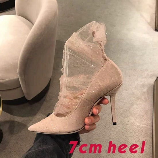 High Heels mit Pailletten und Spitze