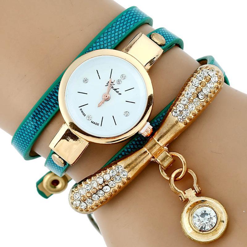 Reloj Gnova con pulsera dorada y diamantes de imitación