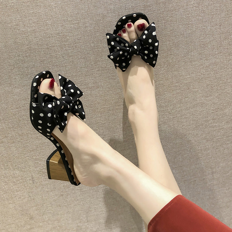 Bow-tie Polka Dot Flat Sandals