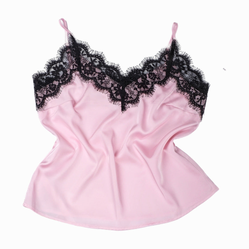 Satin Stripe Lace Camisole Shorts Pyjamas Two-piece Set