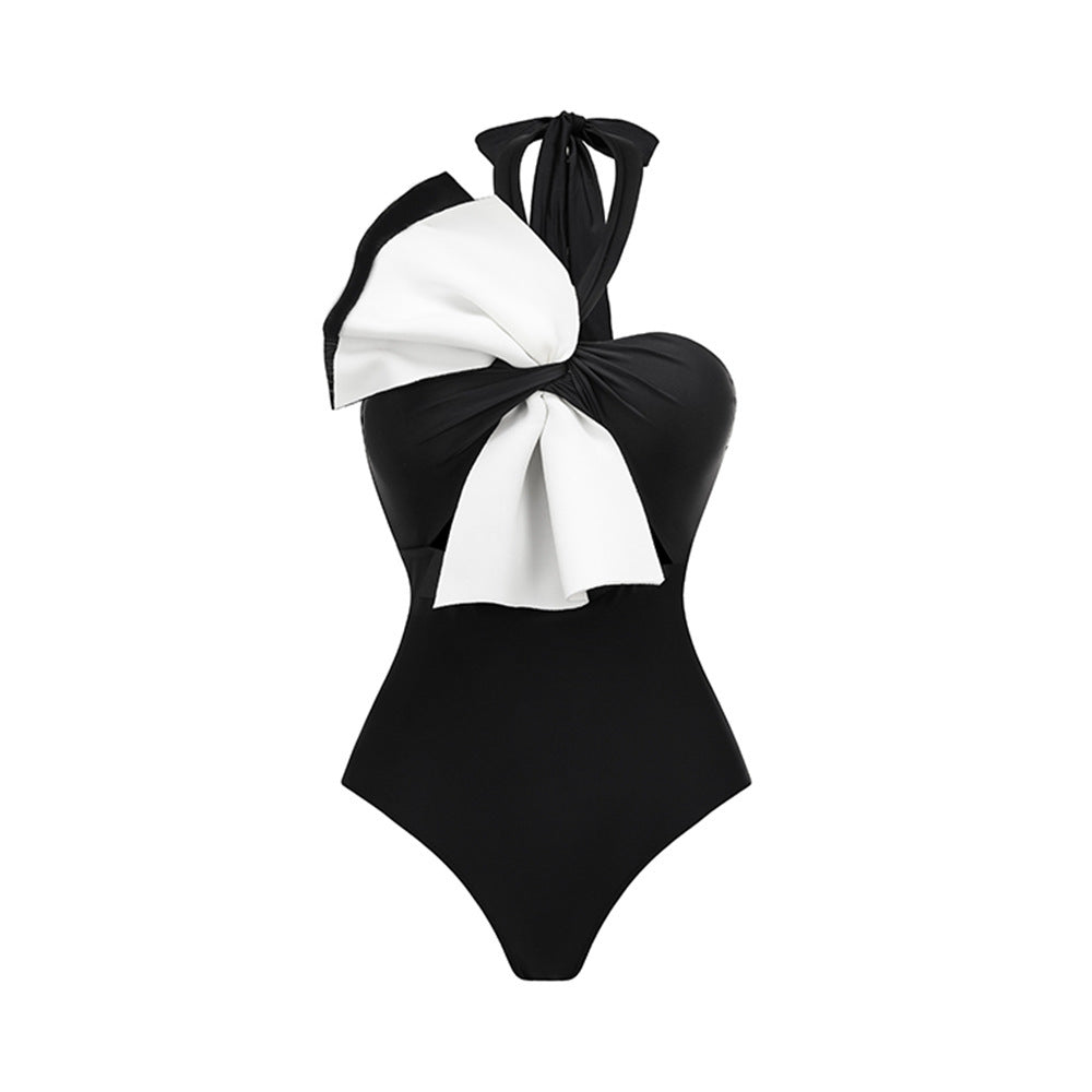 Halter-neck Large Bow Hollow One-piece Swimsuit