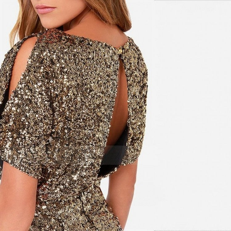 Sequin Slit Short Sleeve Dress