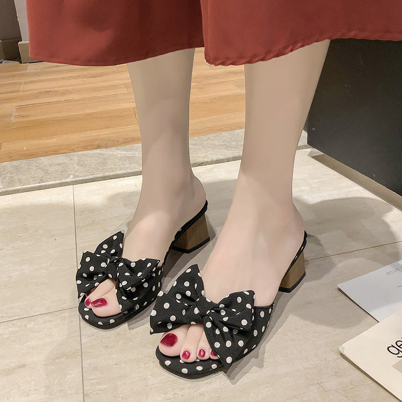 Bow-tie Polka Dot Flat Sandals