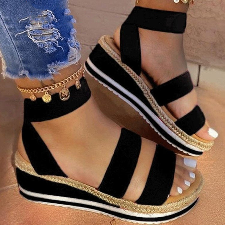 Colorblock Low Heel Wedge Sandals