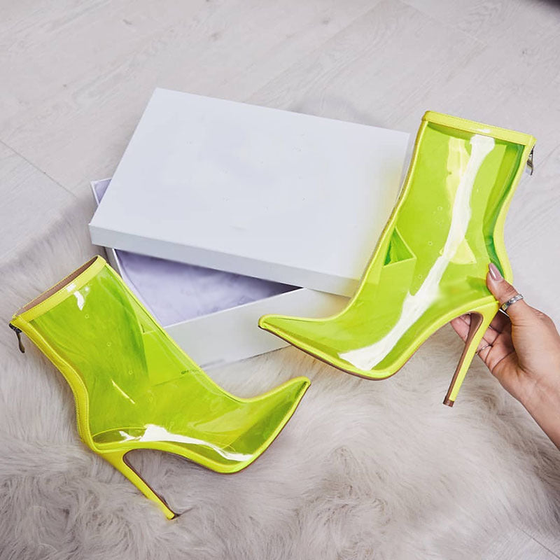 Transparent Stiletto Heel Back Zip Boots (Available in other colours)