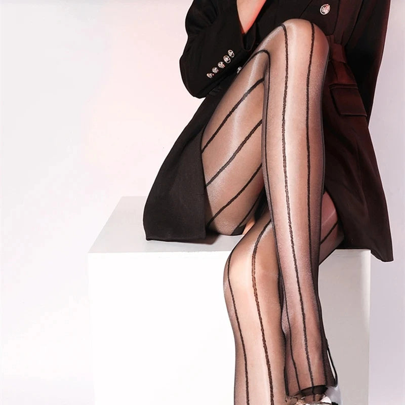Vertical Stripes Shiny Silky Pantyhose Tights