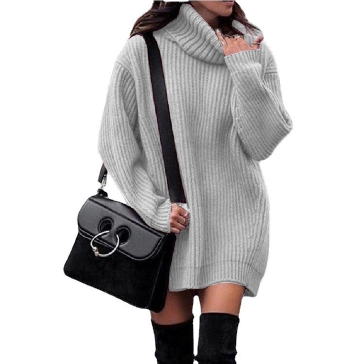 Knit Roller-neck Thick Large Sweater Dress