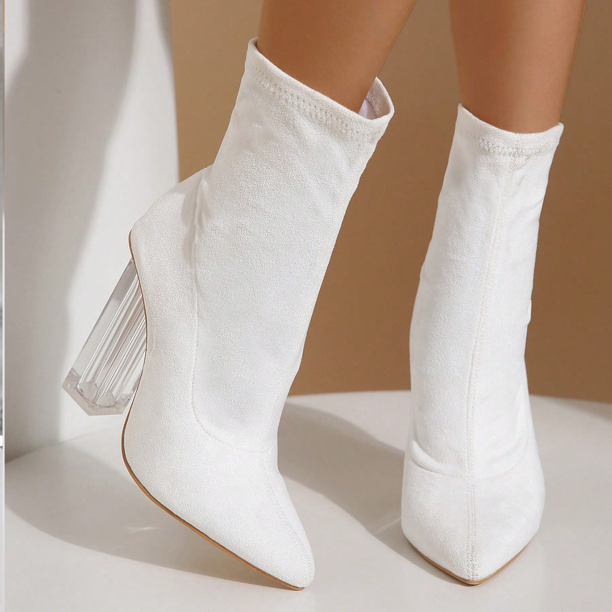 Crystal Heel Mid-calf Boots