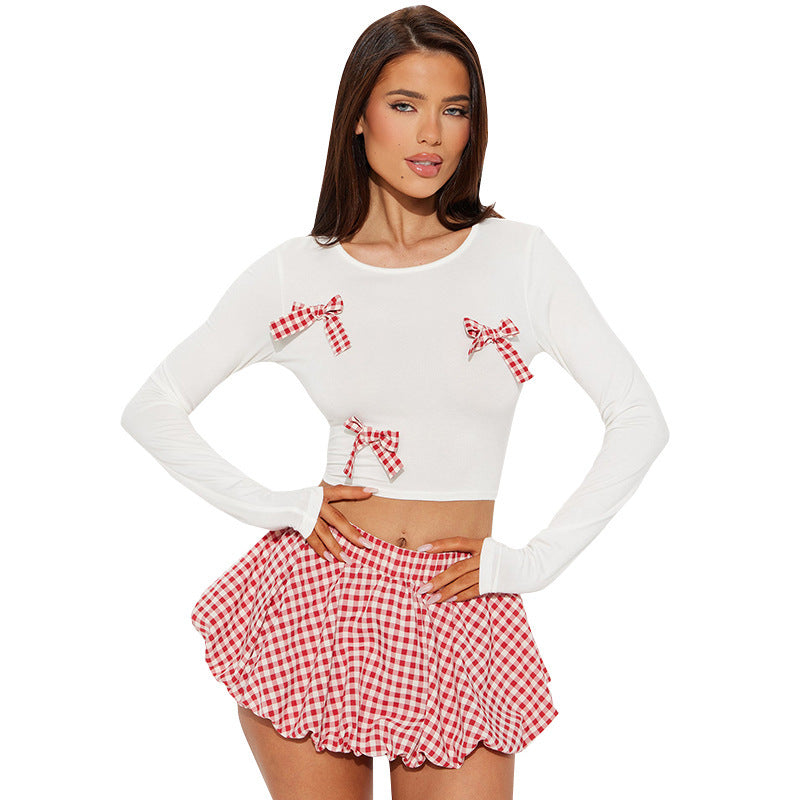 Plaid Bow Two-piece Suit