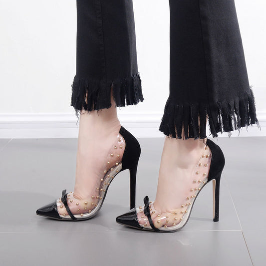 Studded Bow High Heel Shoes - Arabella's Couture 