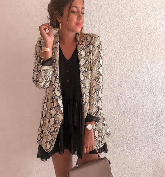 Snake Print Lapel Collar Blazer