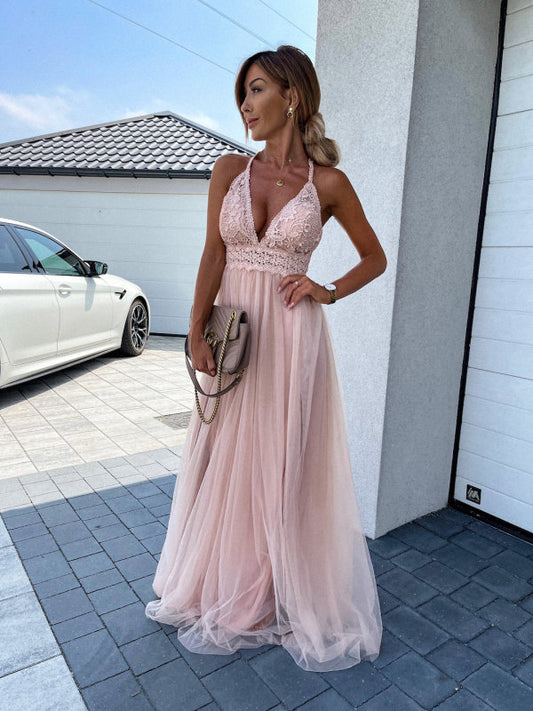 Mesh Deep V Long Dress