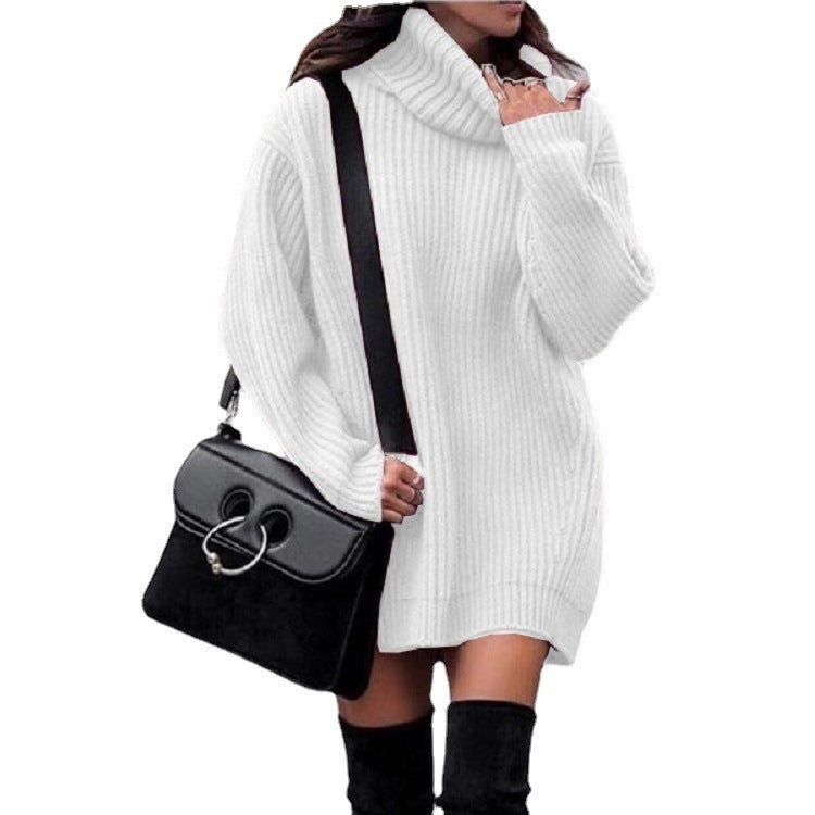 Knit Roller-neck Thick Large Sweater Dress