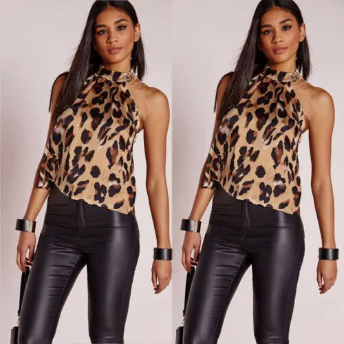 Leopard Print Halter-neck Blouse