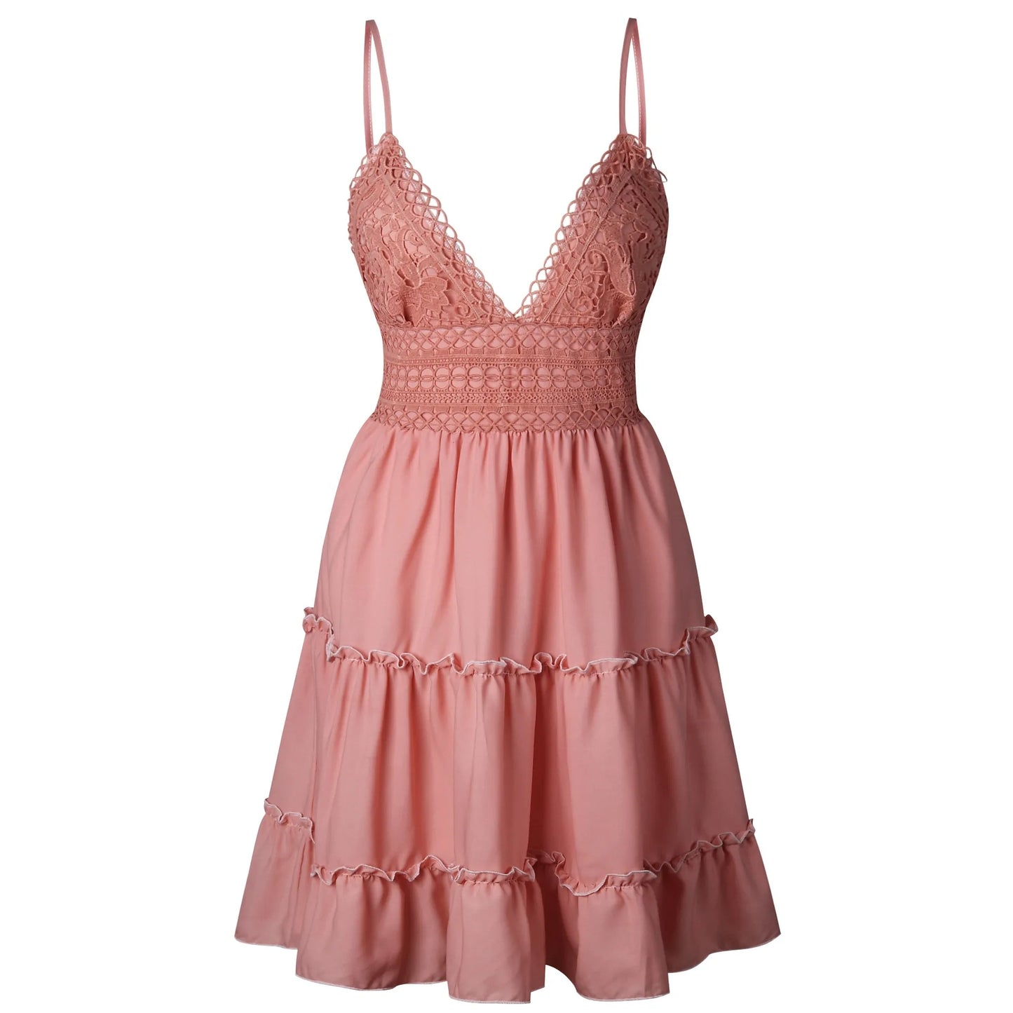 V Neck Lace Sleeveless  Spaghetti Strap Dress