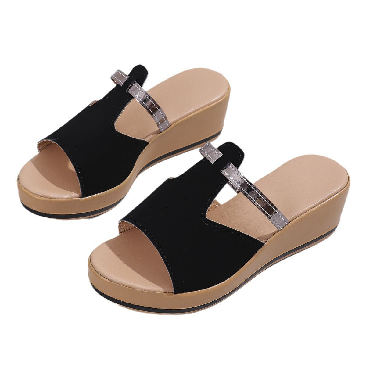 Peep-Toe-Sandalen mit Keilabsatz und dicker Sohle