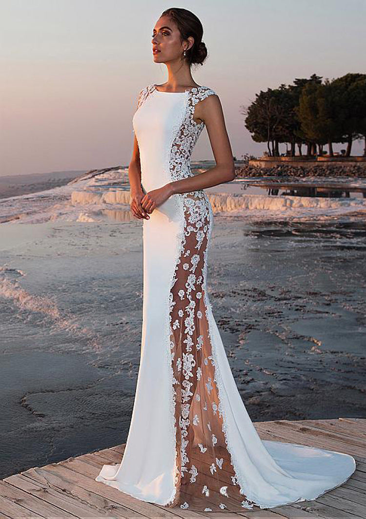 White Lace Mesh Maxi Dress