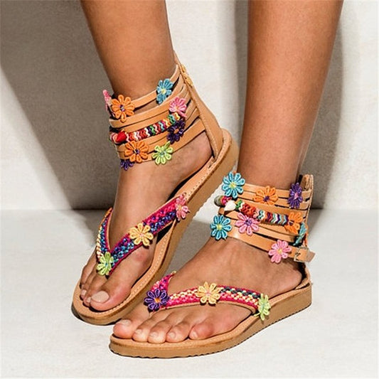 Sandalias de pétalos con cuentas estilo étnico