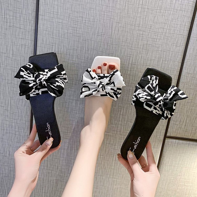 Bow Square Toe Flat-heel Shoes