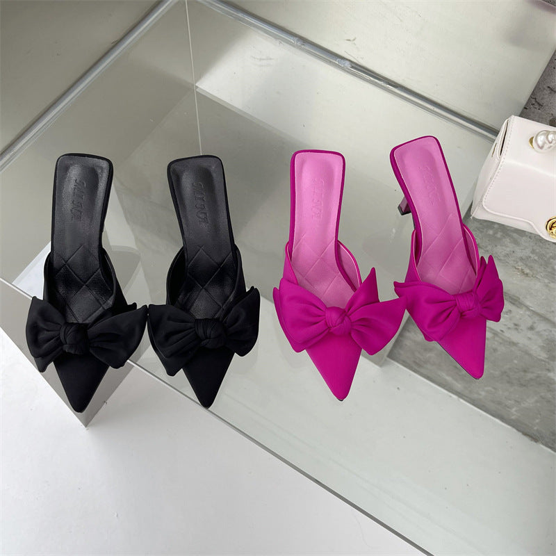 Pointed Toe Bow Slip On Stiletto Heels