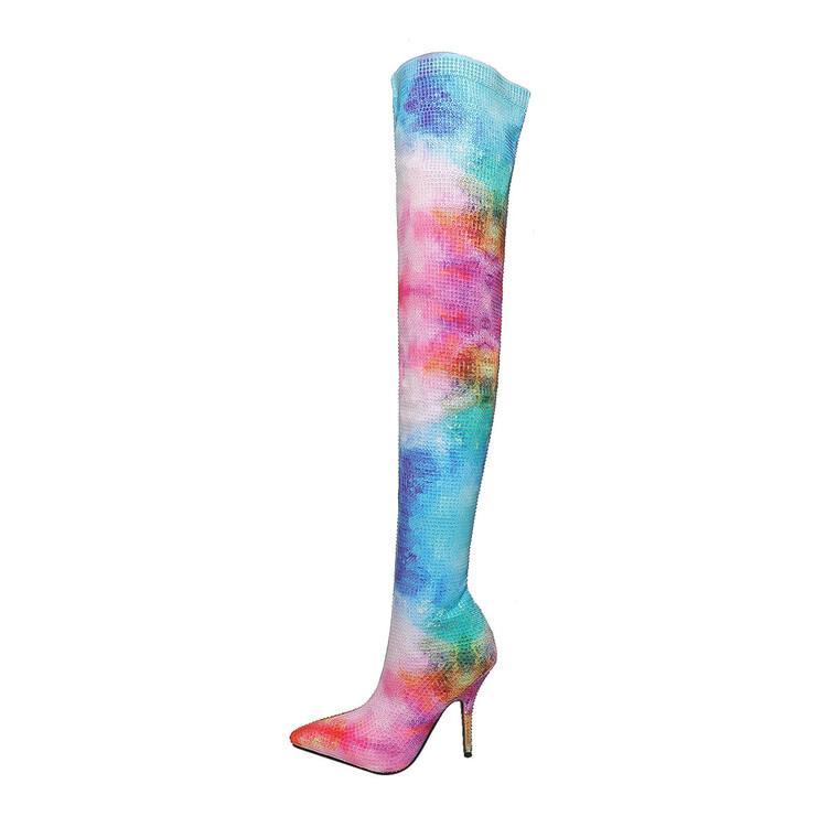 Overknee-Stiefel in Regenbogenfarben