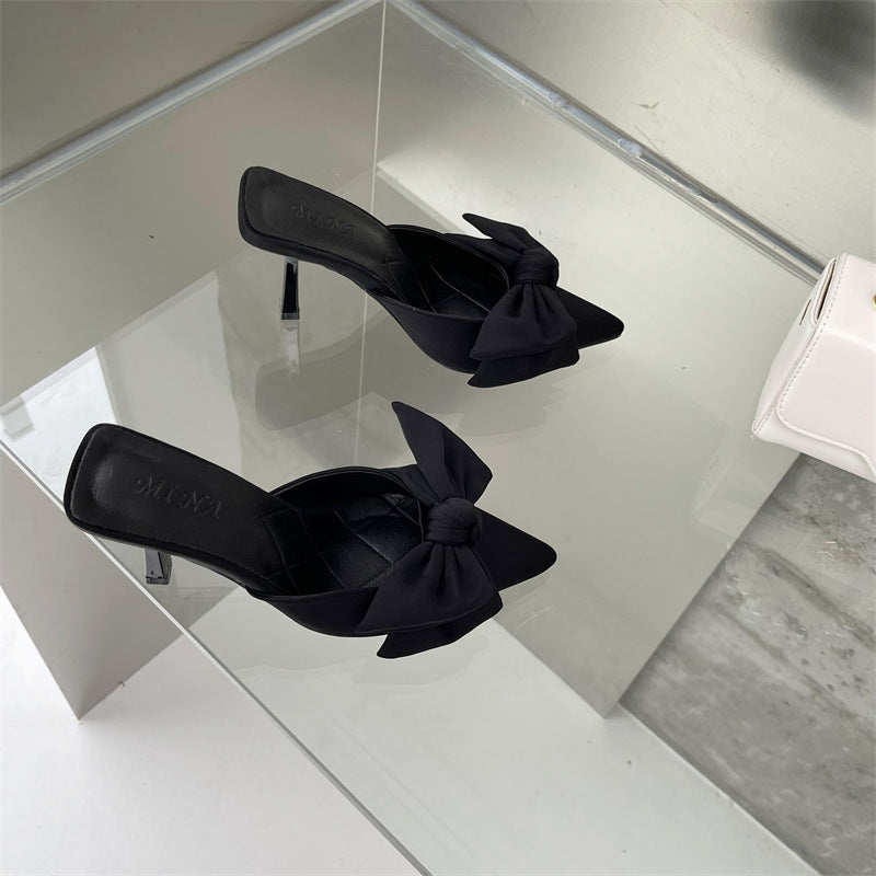 Pointed Toe Bow Slip On Stiletto Heels
