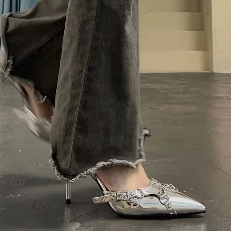 Silver Metallic Hollow Stiletto Heels