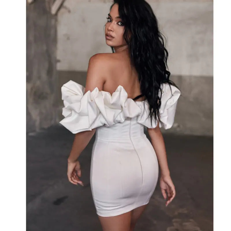 Ruffle Off-the-shoulder Satin Dress