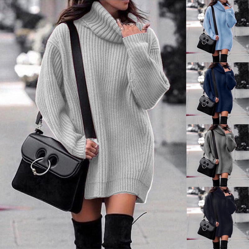 Knit Roller-neck Thick Large Sweater Dress