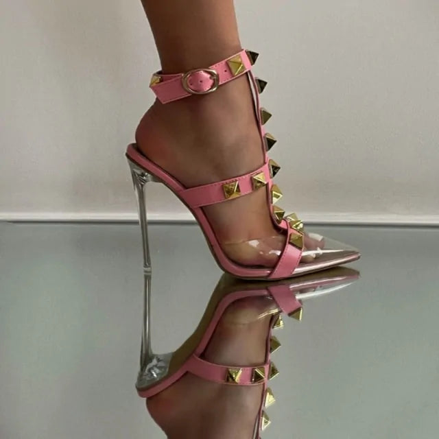 Stud Transparent Hollow High Heel Shoes