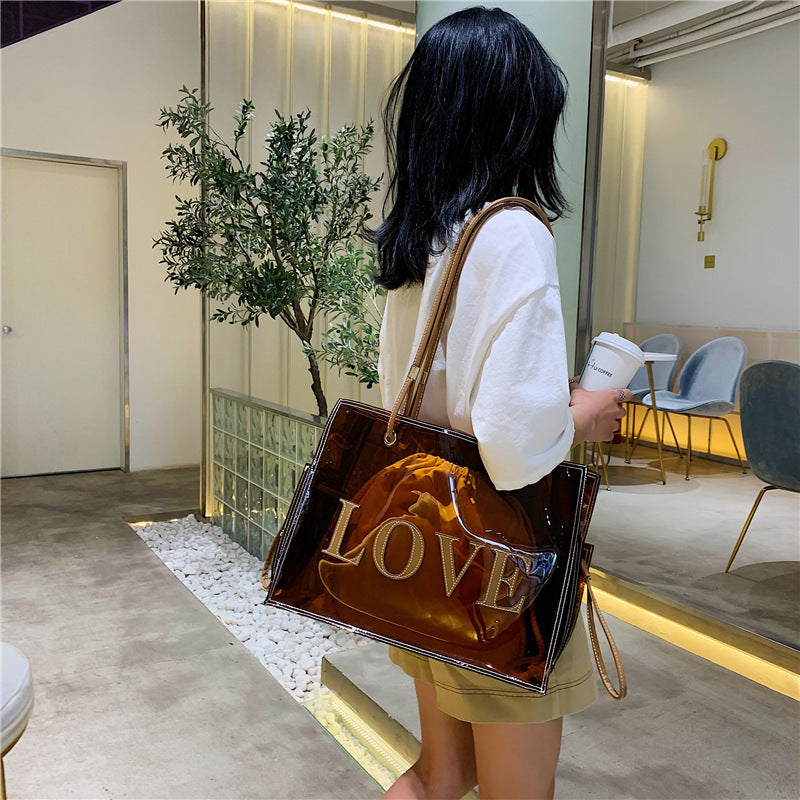 Love Print Tote Transparent Large Bag