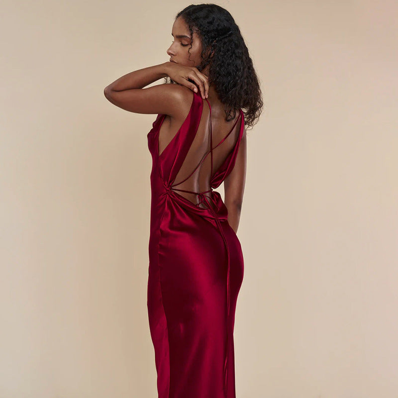 Satin Cross-back Maxi Dress